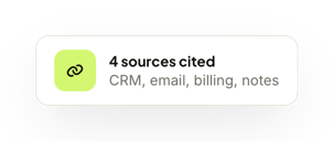 4 sources cited: CRM, email, billing, notes