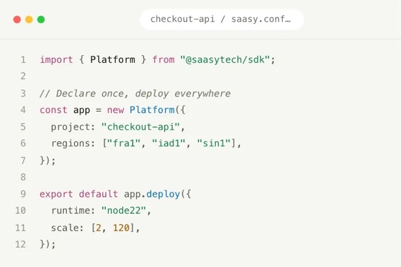 Code editor showing a SaaSyTech platform configuration file